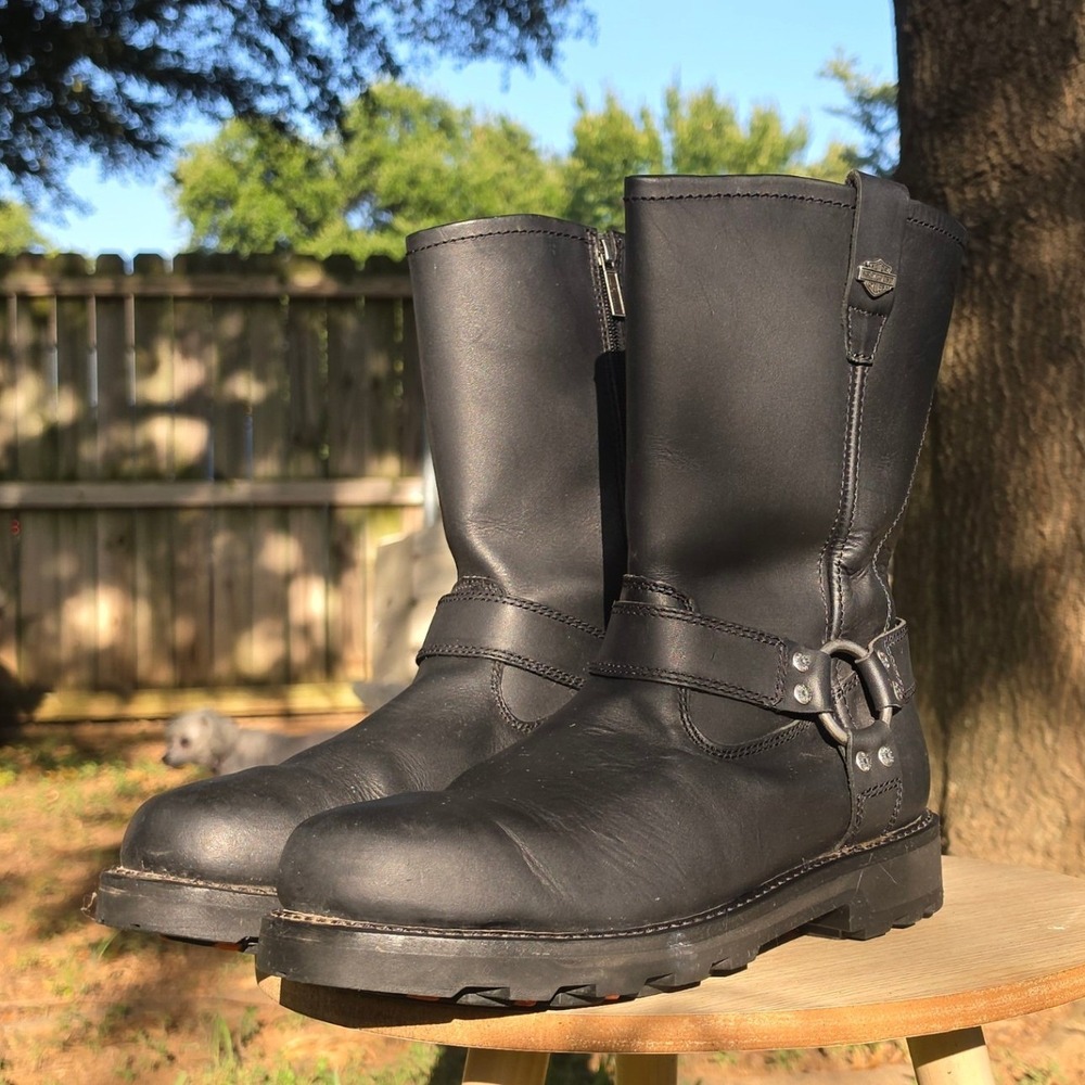 Harley Davidson Mens Black Leather Harness Motorcycle Boots 13 D91294
